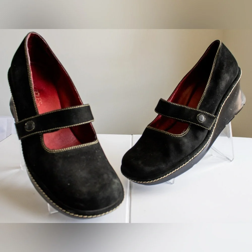 Aerosoles Lightening Jolt Black Leather Mary Jane, Platform Wedge Women Size 8.5